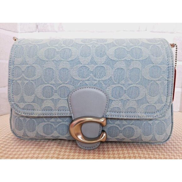 Coach CJ854 Soft Tabby Shoulder Bag Signature Denim Women's Handbag Blue Outlet - Picture 3 of 13